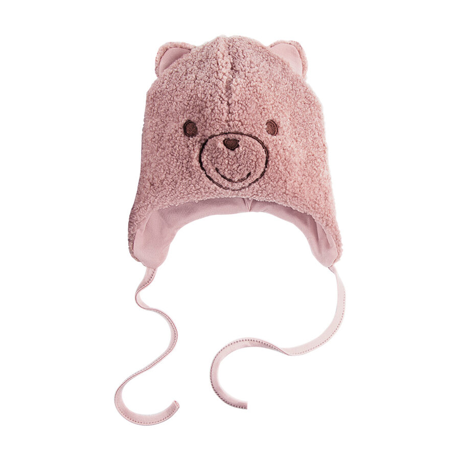 Hat with ties | TEDDY, powderpink (Sizes: 56., 62., 68.)