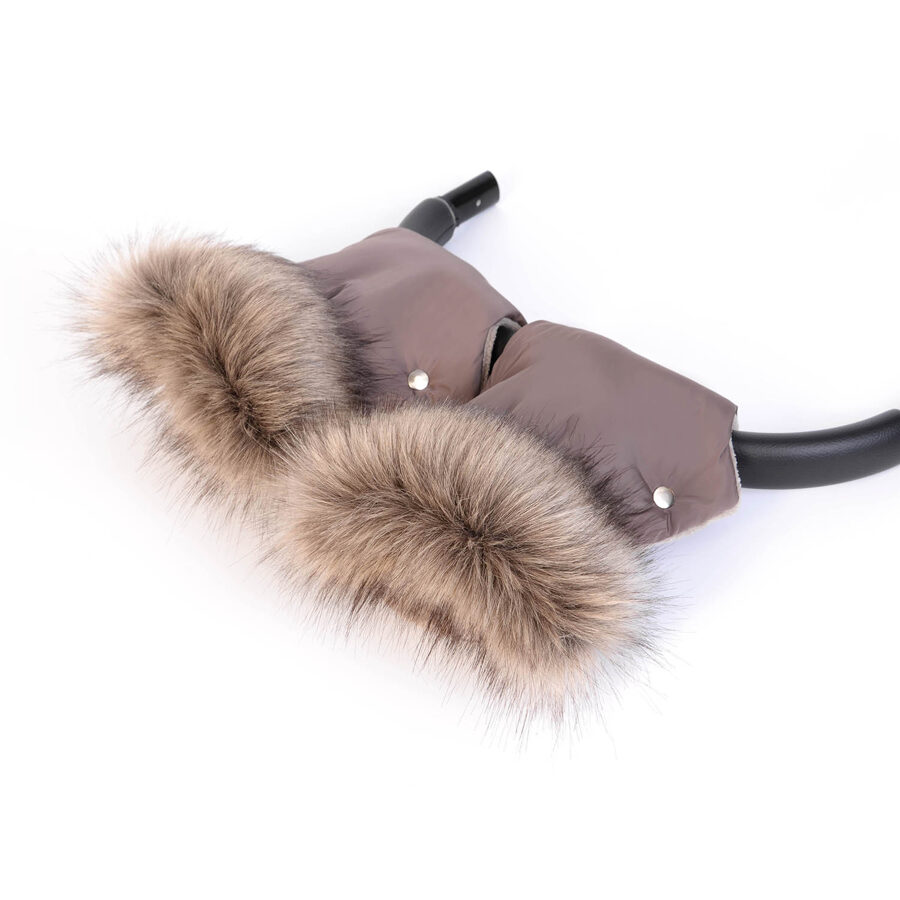 Stroller gloves, with faux fur collar | Mokka