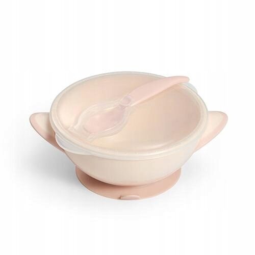Suction bowl with spoon, pink
