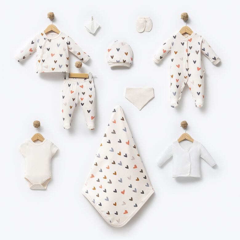 10-daļīgs komplekts, sirsniņas (Izmēri: 0-3mēn.)