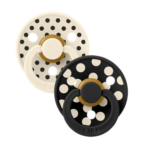 BIBS Colour Round knupīši Polka Dots – Ivory / Black
