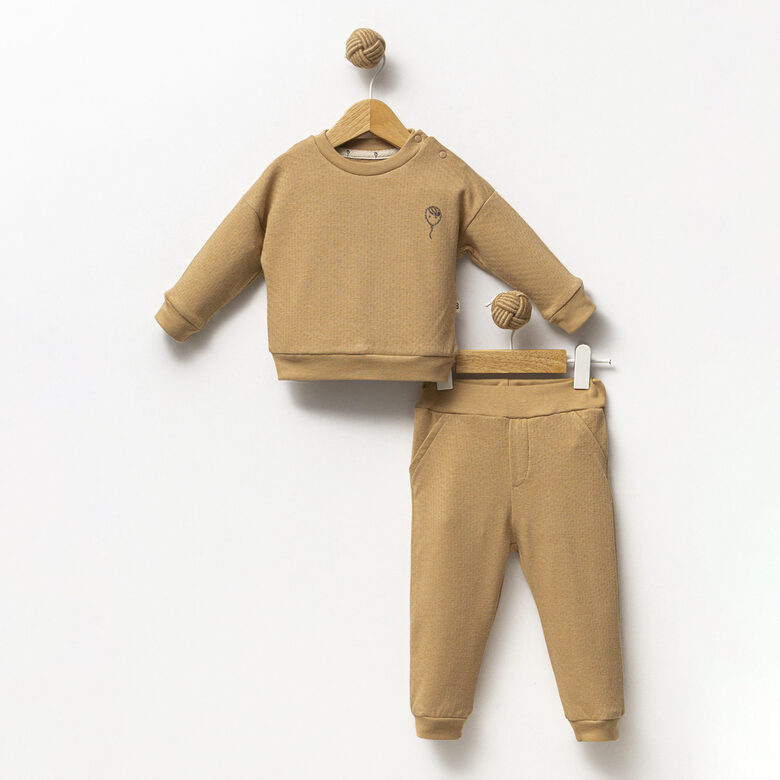 3-Piece Baby Set | Brown | Ribbed Cotton Knit