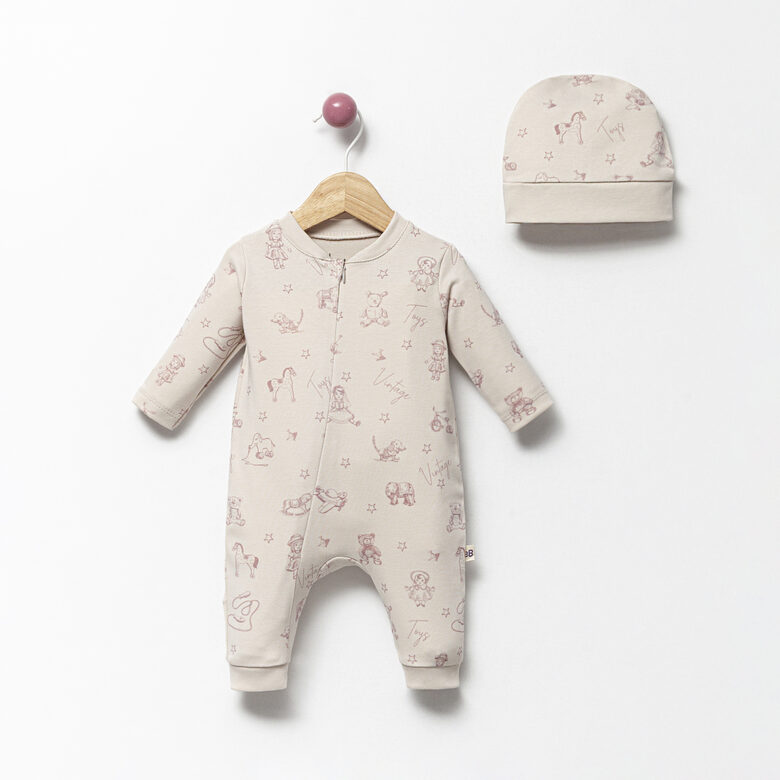 Baby Sleepsuit with Hat, Beige – Vintage