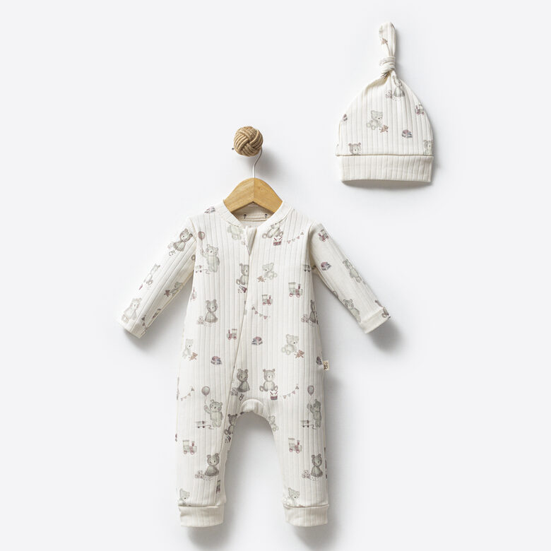 Long Sleeve Romper & Hat | Teddy