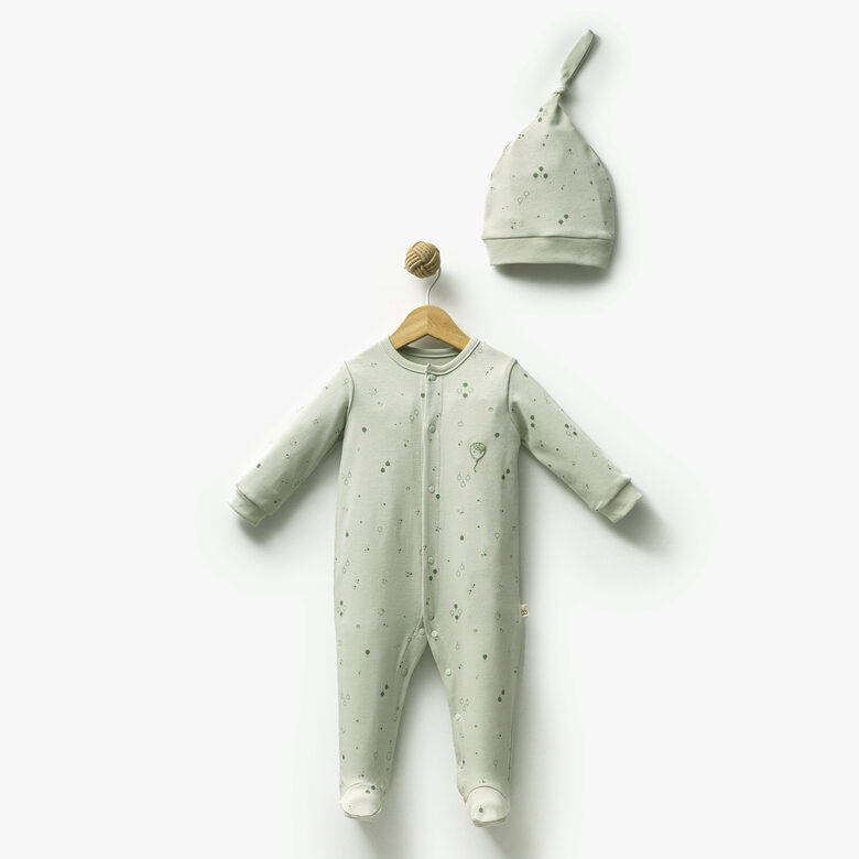 Rāpulītis + cepure, zaļš (Izmēri: 0-3mēn., 6-9mēn.)