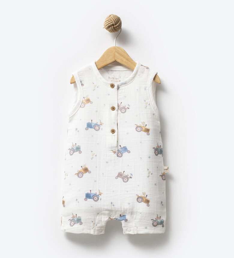 Summer Romper with Shorts Cut – Tractor Print