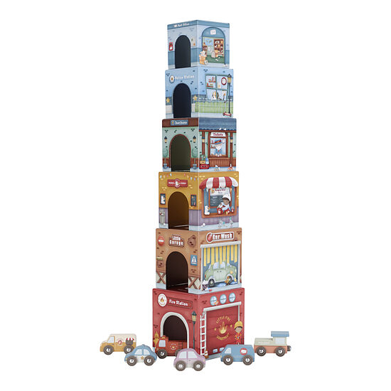 Stacking Blocks with Wooden Cars LITTLE DUTCH