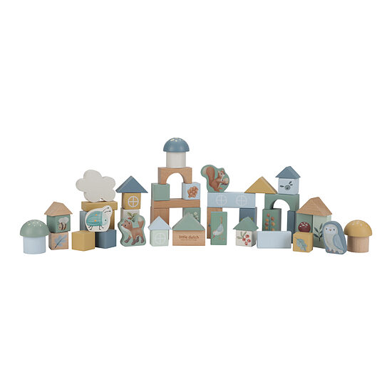 Wooden Building Blocks LITTLE DUTCH Forest Friends, 50 pcs
