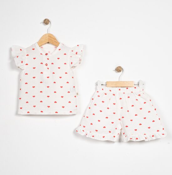 2-daļīgs muslina komplekts, Sirsniņas (Izmēri: 6-9mēn., 9-12mēn., 12-18mēn., 18-24mēn.)