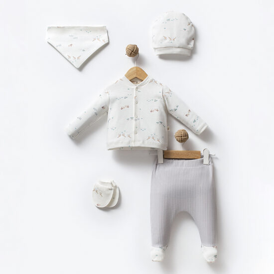 5-Piece Newborn Baby Set | Safari Animals, grey