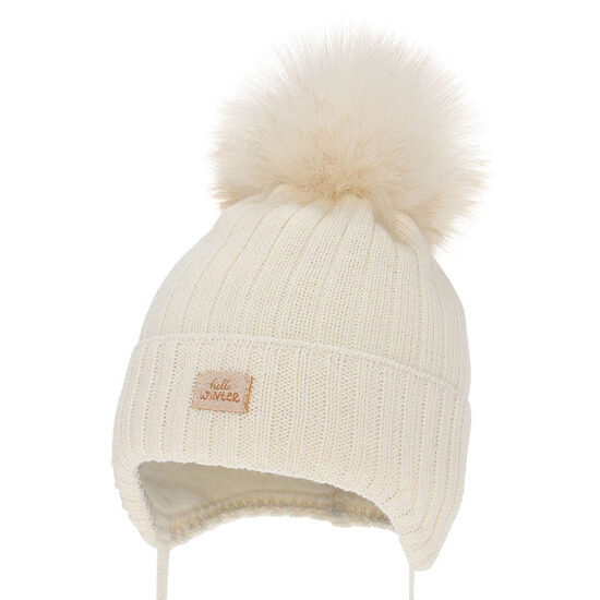 Merino wool winter hat, ecru | Basma (3-6 months, 9-12 months)