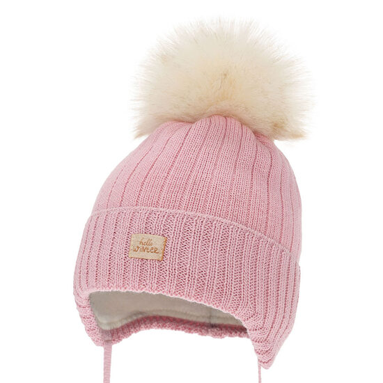 Merino wool winter hat, pink | Basma (3-6 months, 9-12 months)