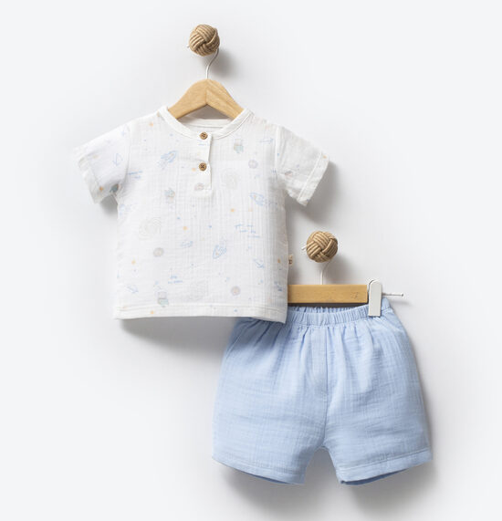 2-Piece Muslin Set with Space Print – Blue