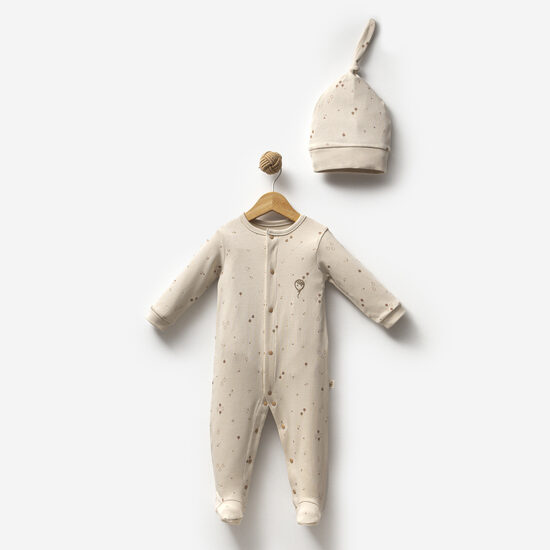 Long Sleeve Romper & Hat | Beige