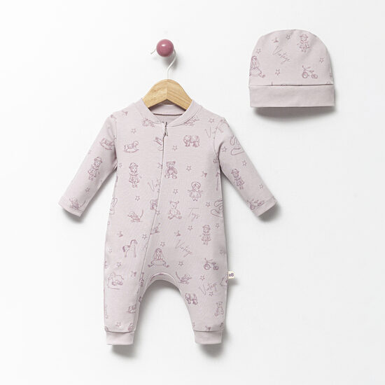 Rāpulītis + cepure, violets | Vintage (Izmēri: 0-3mēn., 3-6mēn., 6-9mēn.)