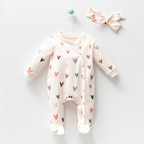Long Sleeve Romper & Headband | Heart Print
