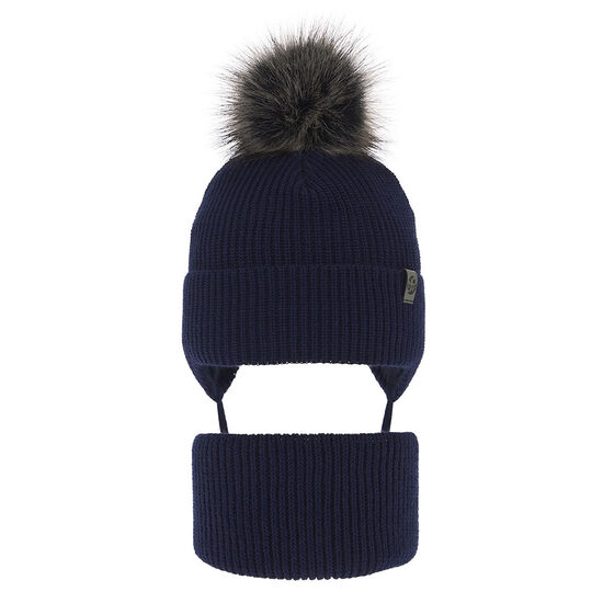 Winter hat and scarf, dark blue | Honed (Size: 3-5 years)