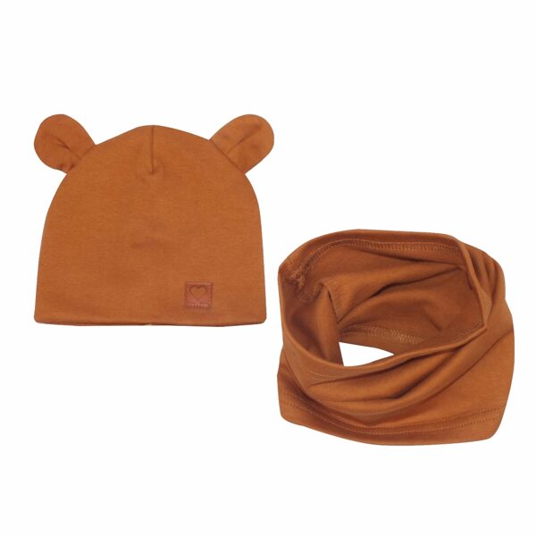 Hat with ears + tunnel scarf, brown (Sizes: 80/86.)