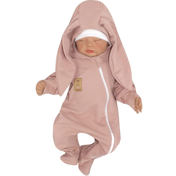 Hooded sleepsuit, powdered pink, BUNNY (Sizes: 68., 80.)