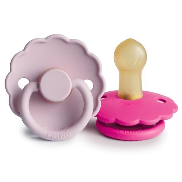 FRIGG Daisy - Round Latex 2-Pack Pacifiers - Soft Lilac/Fuchsia