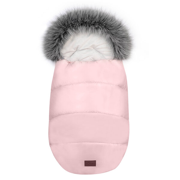Stroller sleeping bag, with faux fur collar, light pink / light grey