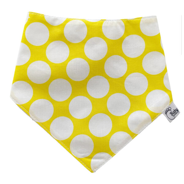 Bandana Dribble Bib, white circles on yellow background