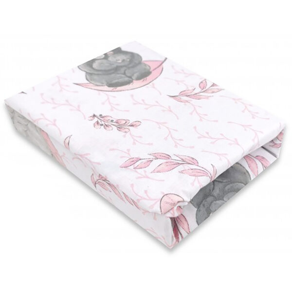Cotton sheets with an elastic band, 120x60cm | FOREST ANIMALS, pink