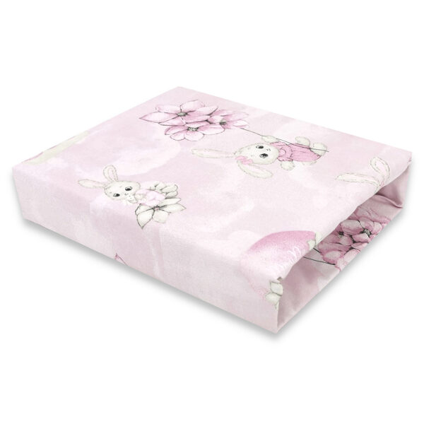 Cotton sheets with an elastic band, 120x60cm | BUNNIES, pink