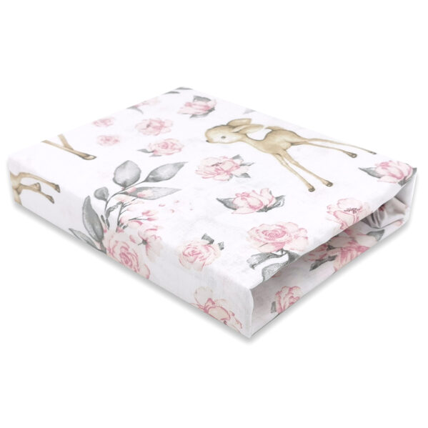Cotton sheets with an elastic band, 120x60cm | DEER, pink