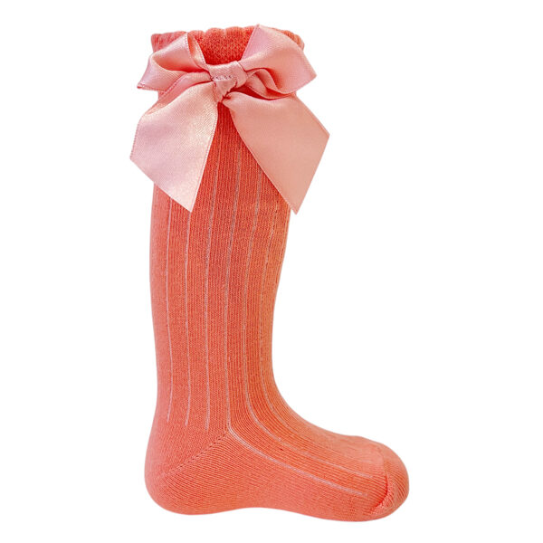 Long socks with bow, coral