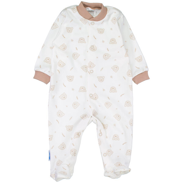 Sleepsuit with feet, milkwhite | Brown teddy bears (Sizes: 56., 62., 68.)