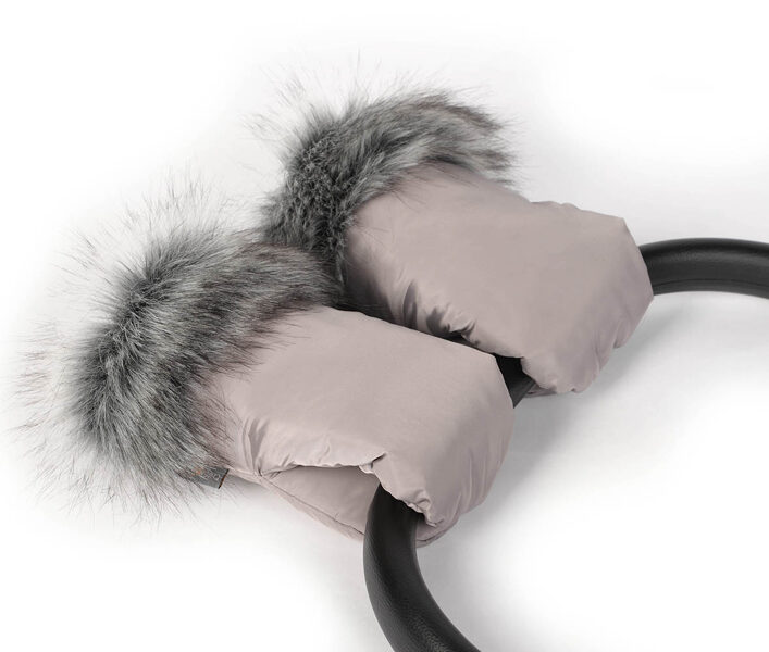 Stroller gloves, with faux fur collar, beige/ with magnets