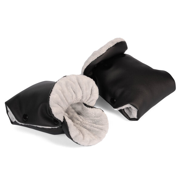 Stroller gloves, eco leather, black/ light gray
