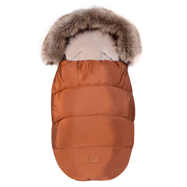 Stroller sleeping bag, with faux fur collar, cinnamon