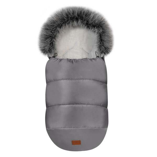 Stroller sleeping bag, with faux fur collar, dark grey / light grey