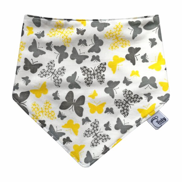 Bandana Dribble Bib, gray and yellow butterflies