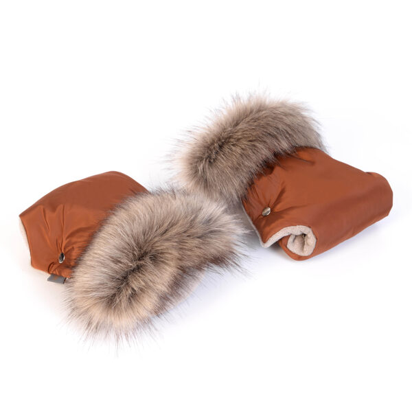 Stroller gloves, with faux fur collar, cinnamon