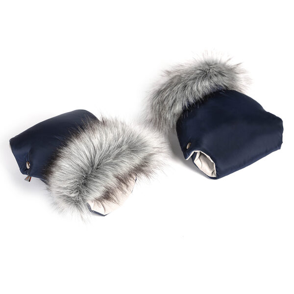 Stroller gloves, with faux fur collar, navy blue