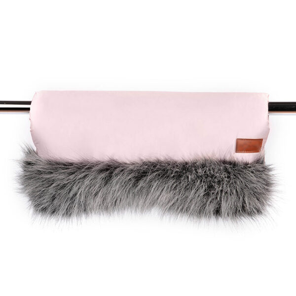 Stroller glove, with faux fur collar, light pink / light grey